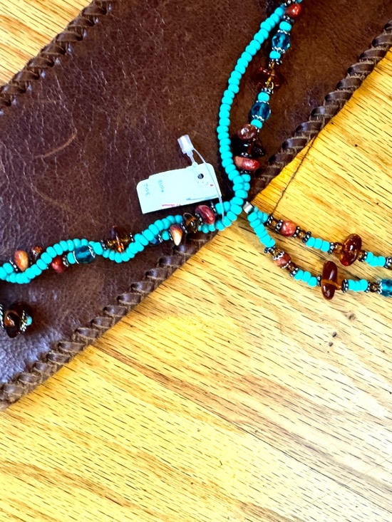 Neiman Marcus Brown Leather Beaded Western Southwestern Belt main image 5